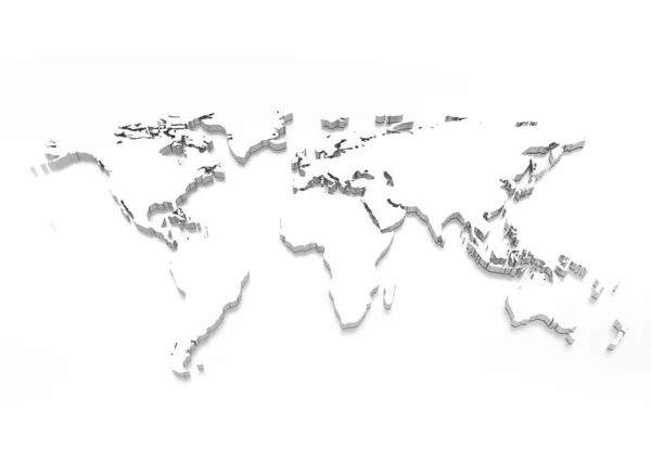 Mappa Del Mondo Bianco Con Contorno Ombra Sfondo Isolato — Foto Stock