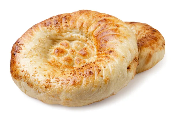 Kulatý Chléb Pita Zblízka Bílém Pozadí Izolované — Stock fotografie