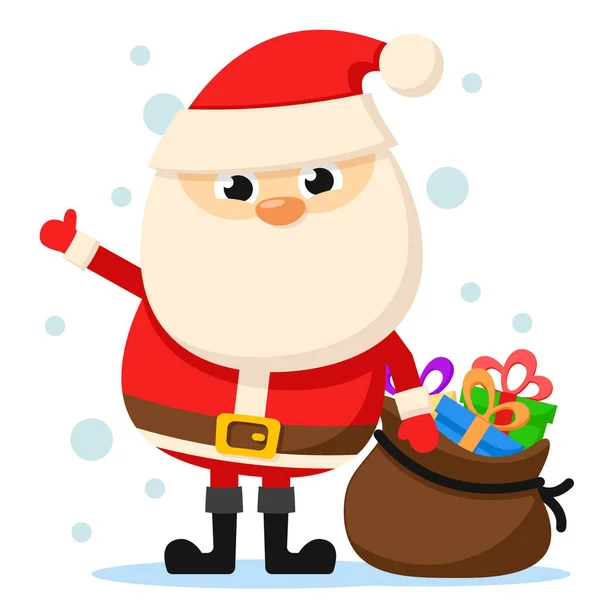 Papai Noel Fica Com Saco Presentes Mostra Como Personagem Natal — Vetor de Stock