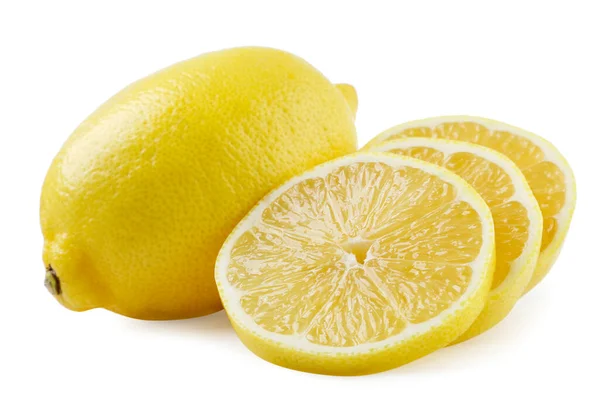 Matura Limone Pezzi Affettati Primo Piano Uno Sfondo Bianco Isolato — Foto Stock