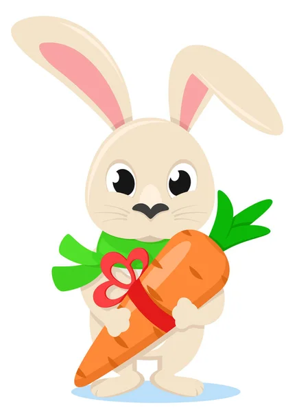 Hare Gift Carrot Stands White Background New Year Character — Stock Vector