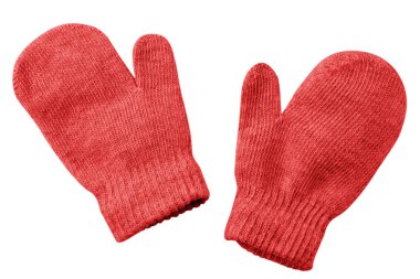 Kırmızı örgü eldivenler beyaz arka planda. İzole edilmiş