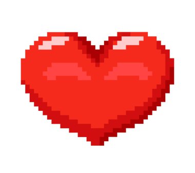 Red pixel heart close-up on a white background. Valentines Day