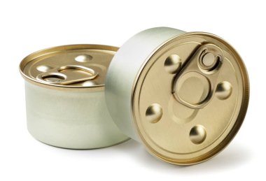 Cat pate in a tin close-up on a white background. Isolated