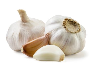 Ripe garlic and cloves close-up on a white background. Isolated