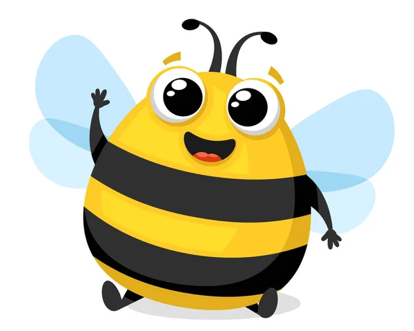 可爱的蜜蜂在白色的背景下微笑着挥手 — 图库矢量图片