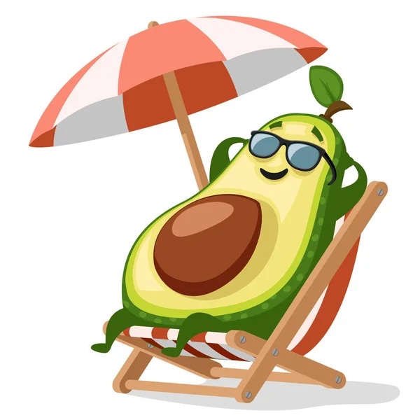 Avocado Χαρακτήρα Γυαλιά Ηλίου Κάθεται Μια Ξαπλώστρα Καλοκαιρινές Διακοπές — Διανυσματικό Αρχείο