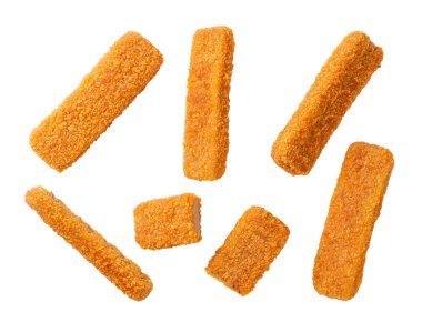 Farklı taraflardan kızarmış nugget seti beyaz arka planda yakın plan. İzole edilmiş