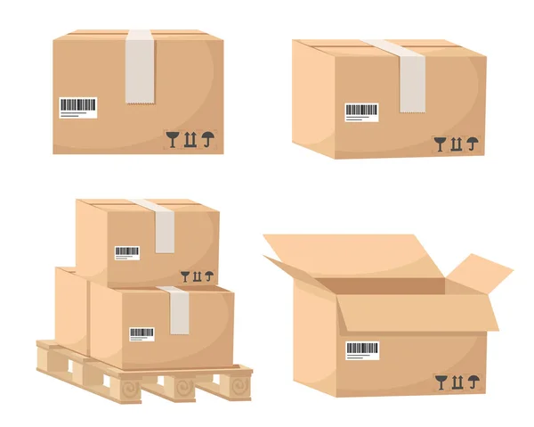 Sada Papírových Krabic Pro Odeslání Bílé Pozadí Dodání — Stockový vektor