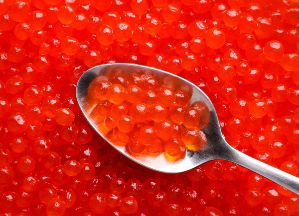 Red Caviar Spoon Close Background Top View Royalty Free Stock Photos