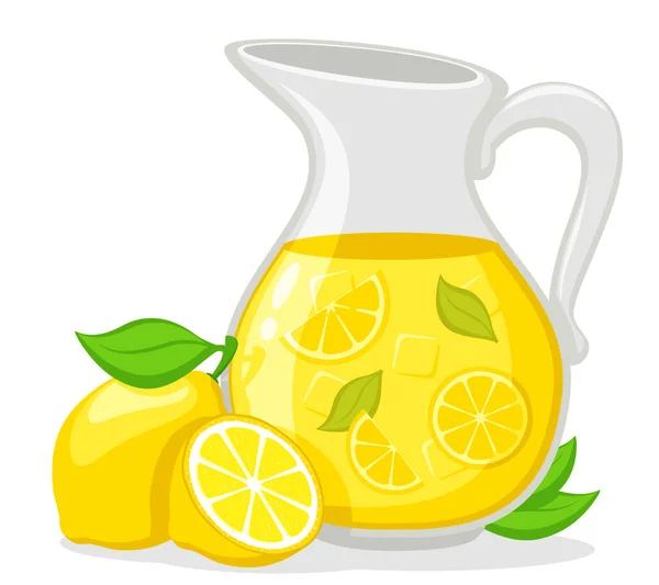 Кувшин Лимонадом Лимонами Крупным Планом Белом Фоне — стоковый вектор