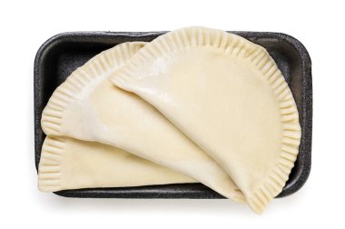 Donmuş Cheburek, beyaz arka planda yakın plan. Üst görünüm