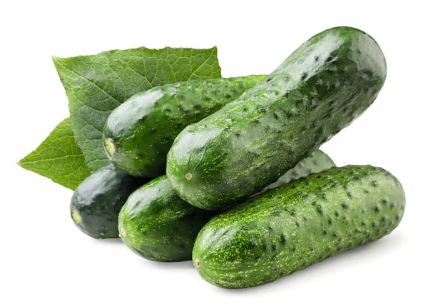 Heap Cucumbers Leaves Close White Background Isolated — Stock Photo, Image