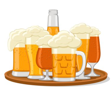 Tepside beyaz arka planda yakın plan bir bira seti. izole