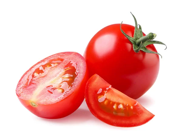 Tomate Cereja Metade Parte Close Fundo Branco Isolados — Fotografia de Stock