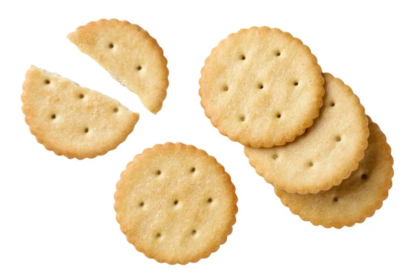 Cracker Kekse Großaufnahme Auf Weißem Hintergrund Ansicht Von Oben — Stockfoto