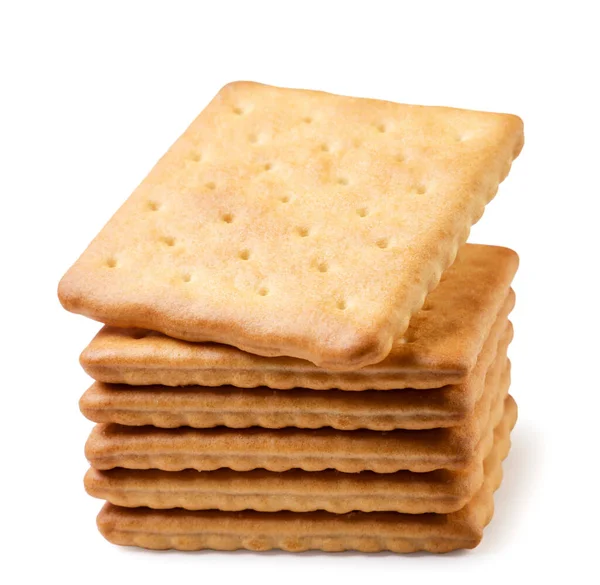 Cracker Kekse Liegen Großaufnahme Einem Stapel Auf Weißem Hintergrund Isoliert — Stockfoto