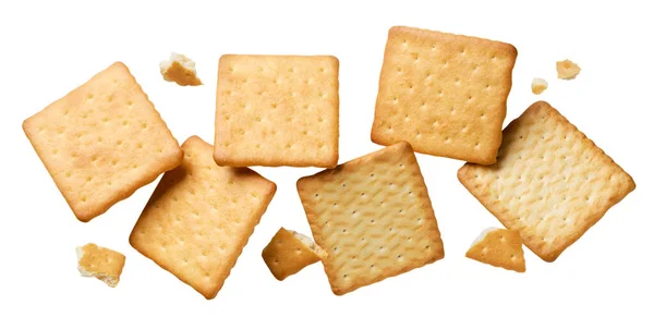 Galletas Galletas Con Piezas Están Volando Sobre Fondo Blanco Aislado —  Fotos de Stock