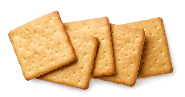 Biscotti Quadrati Cracker Primo Piano Uno Sfondo Bianco Vista Dall — Foto Stock