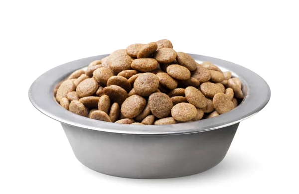 Dry Cat Food Bowl Close White Background Isolated — Stock Photo, Image