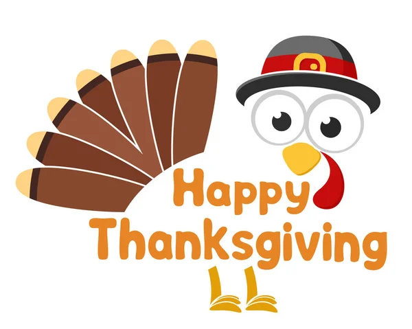 Truthahnvogel Mit Hut Und Dem Text Happy Thanksgiving Großaufnahme Auf — Stockvektor