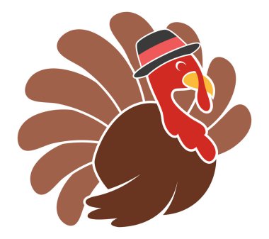 Beyaz arka planda şapkalı hindi kuşunun silueti. Şükran Günü