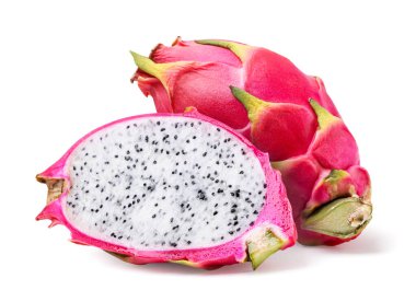 Pitahaya and half close-up on a white background. Isolated clipart