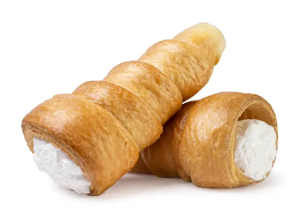 Two Puff Pastry Cream Horn Close White Background Isolated — Stock Photo, Image