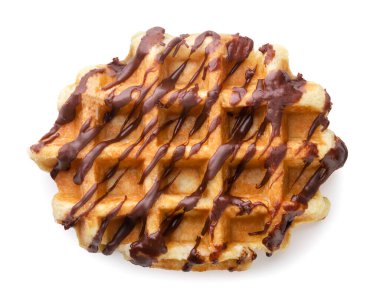 Beyaz arka planda çikolatalı Belçika waffle 'ı. Üst görünüm