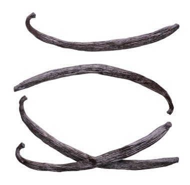 Beyaz arka planda yakın plan vanilyalı çubuklar. İzole edilmiş