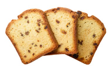 Kuru üzümlü kapkekler beyaz arka planda izole edilmiş. Üst görünüm