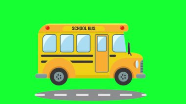 Okul otobüsü yeşil ekranda yolda gidiyor. Okula geri dön.
