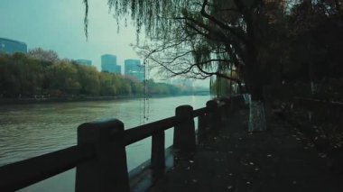 Çin 'in Zhejiang eyaletindeki kentsel binalarla Hangzhou' nun sokak manzarası