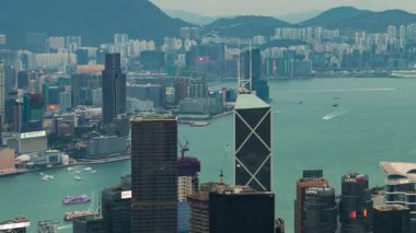 Hongkong Victoria Limanı şehir merkezi gökdelen ile geceleyin gökdelen, Asya.