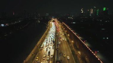 Gece Jiangsu, Çin 'deki Nanjing Duvarı' nın havadan görünüşü.