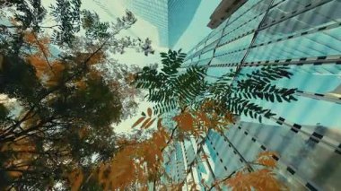 New York City 'nin finans bölgesinde gökdelen ofis binası olan sonbahar yeşillikleri.