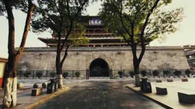Shanxi, Çin 'de Davul Kulesi simgesi olan Xian şehir manzarası
