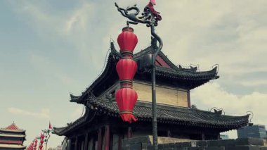 Çin, Shanxi 'de Yongning Gate şehir duvarlı Xian şehir manzarası