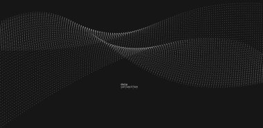 Gri soyut arkaplan, siyah üzerinde akmakta olan parçacıkların vektör dalgası, hareket halindeki kıvrımlı noktalar, teknoloji ve bilim teması, hava ve kolaylıkla fütüristik illüstrasyon.