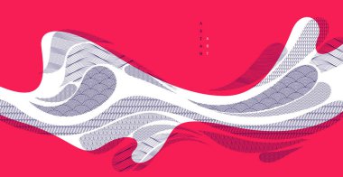 Japon stili soyut çizimler kırmızı renkte, arka plan Asya geleneksel tarzında, dalgalı şekiller ve dağlık arazi deniz hatları gibi akıcı..