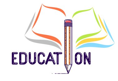 I harfi yerine kalemle eğitim kelimesi ve kitap, çalışma ve öğrenme kavramı, vektör kavramsal yaratıcı logosu veya özel yazı tipi ile yapılan poster.