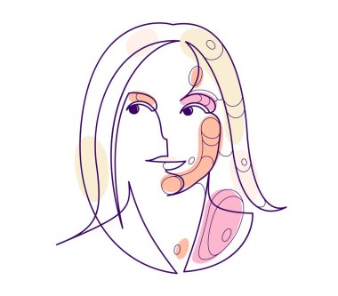 Woman beauty face vector linear illustration, delicate line art of attractive girl portrait, abstract feminine drawing minimal style isolated.