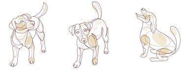 Funny dog linear vector illustrations set isolated, Jack Russel Terrier pet playful and cute, adorable dog.