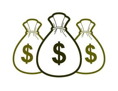 Üç para çantası para çantası vektörü basit illüstrasyon simgesi veya logosu, iş ve finans teması, gelir vergisi gelir vergisi ödülü.