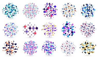 Soyut geometrik tasarımlar büyük set vektör şablonu kompozisyonları, renkli 70 'lerin modası şablon sanatı beyaz, yaratıcı zarif arka planlar üzerine izole edilmiş.