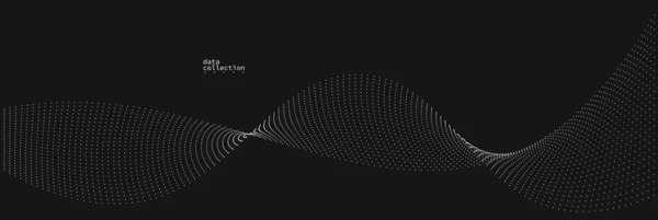Fondo Abstracto Gris Onda Vectorial Partículas Que Fluyen Sobre Negro — Archivo Imágenes Vectoriales