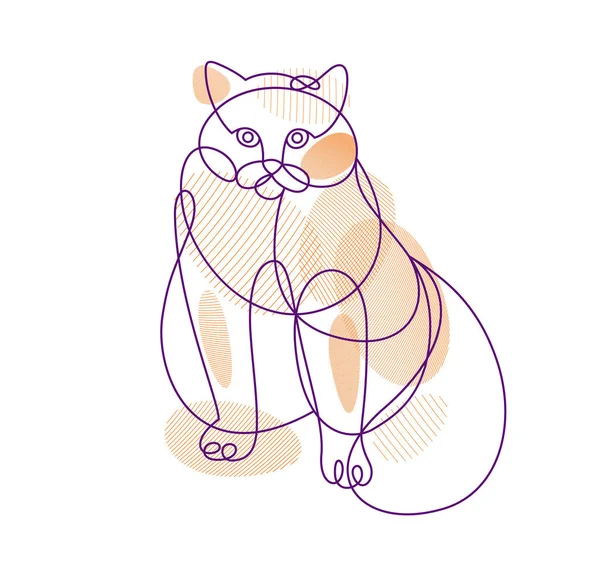 Nice Cute Cat Linear Vector Illustration Line Art Drawing Pussycat — Stockvector