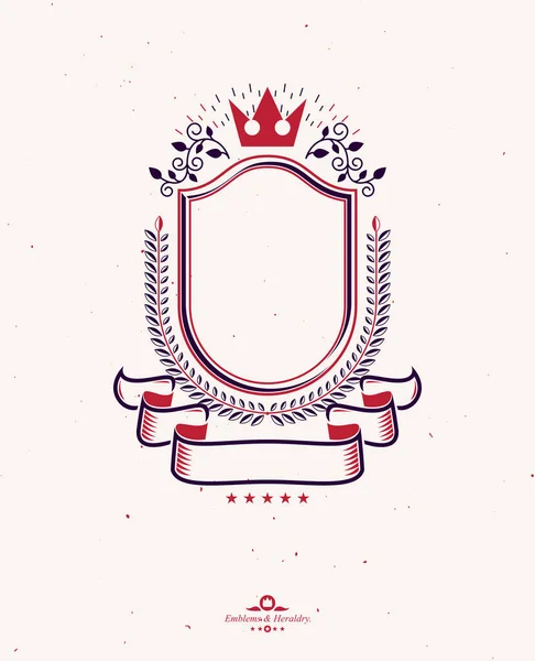 Emblema Gráfico Compuesto Con Elemento Corona Real Ribbon Heraldic Lujo — Vector de stock