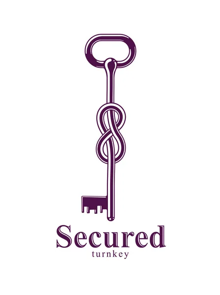 密匙密匙寓言符号 古董结 防卫与安全概念 密码个人数据保护 矢量标识 — 图库矢量图片