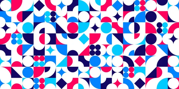 幾何学のカラフルな要素で作成された壁紙やウェブサイトや包装紙の印刷のためのシームレスな幾何学的なパターン 抽象的なベクトル背景 — ストックベクタ